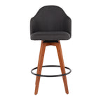 Ahoy 26" Fixed-Height Counter Stool - Set of 2 - Walnut Bamboo, Charcoal Fabric, Black Metal