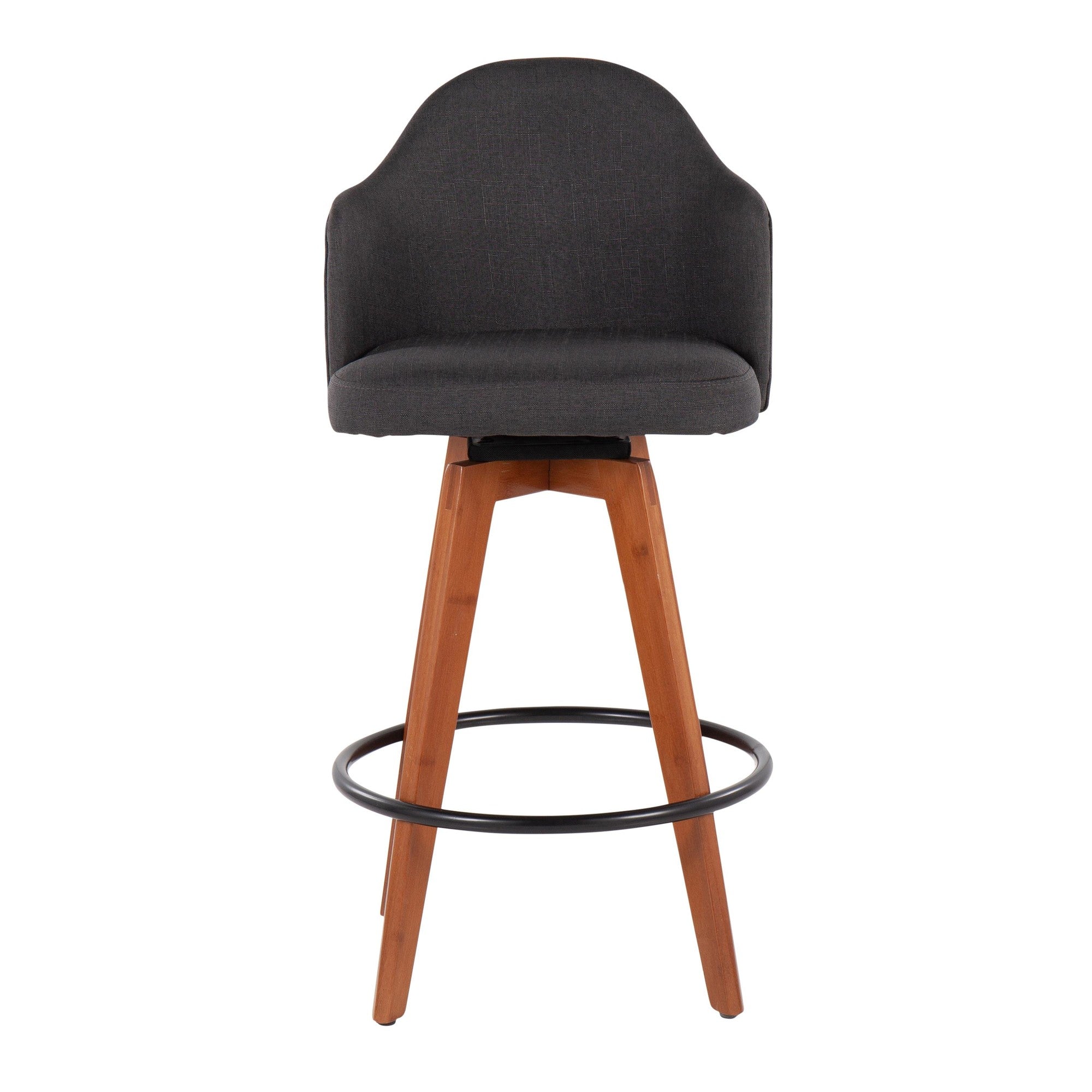 Ahoy 26" Fixed-Height Counter Stool - Set of 2 - Walnut Bamboo, Charcoal Fabric, Black Metal