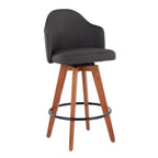 Ahoy 26" Fixed-Height Counter Stool - Set of 2 - Walnut Bamboo, Charcoal Fabric, Black Metal