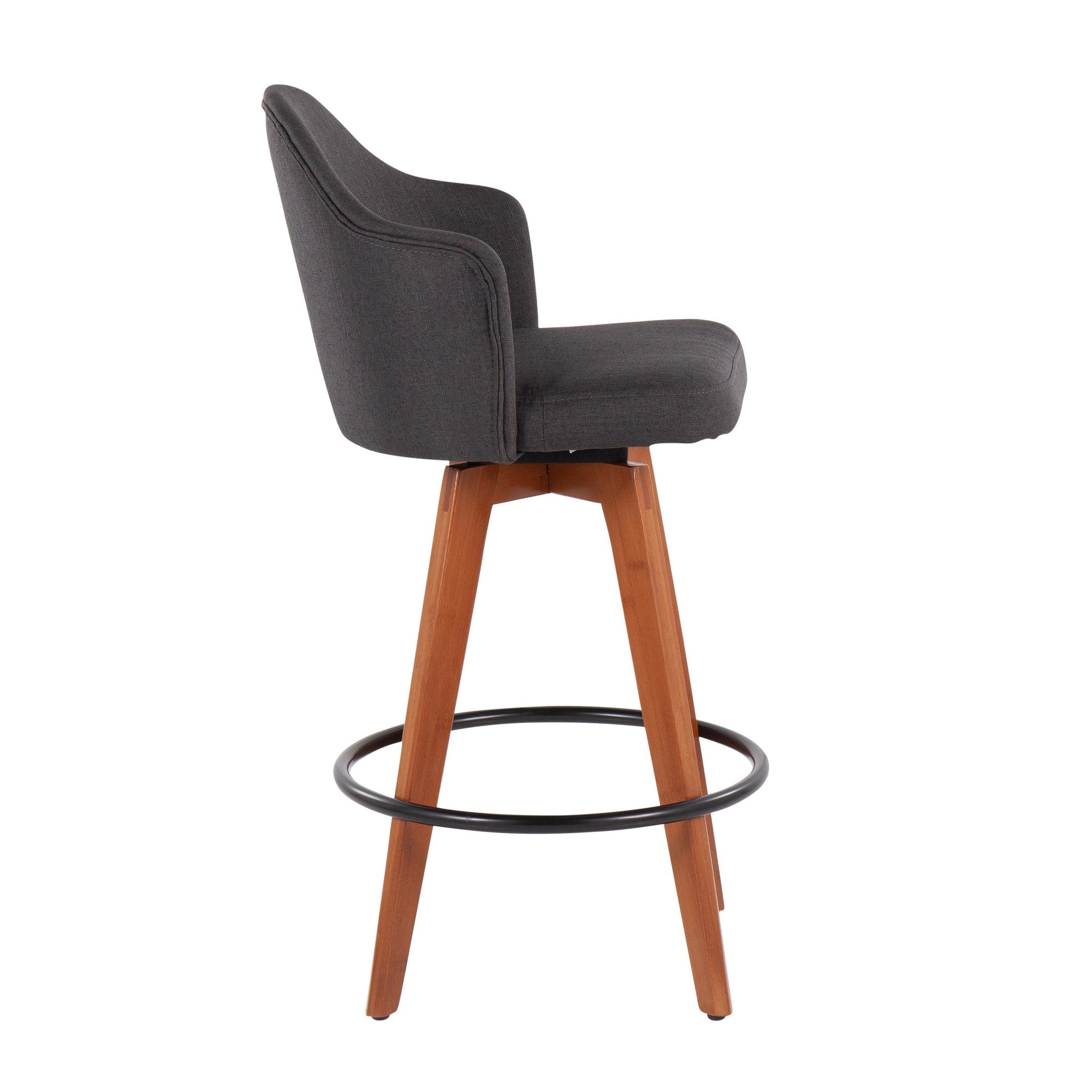 Ahoy 26" Fixed-Height Counter Stool - Set of 2 - Walnut Bamboo, Charcoal Fabric, Black Metal