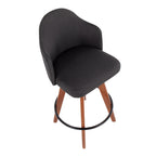 Ahoy 26" Fixed-Height Counter Stool - Set of 2 - Walnut Bamboo, Charcoal Fabric, Black Metal