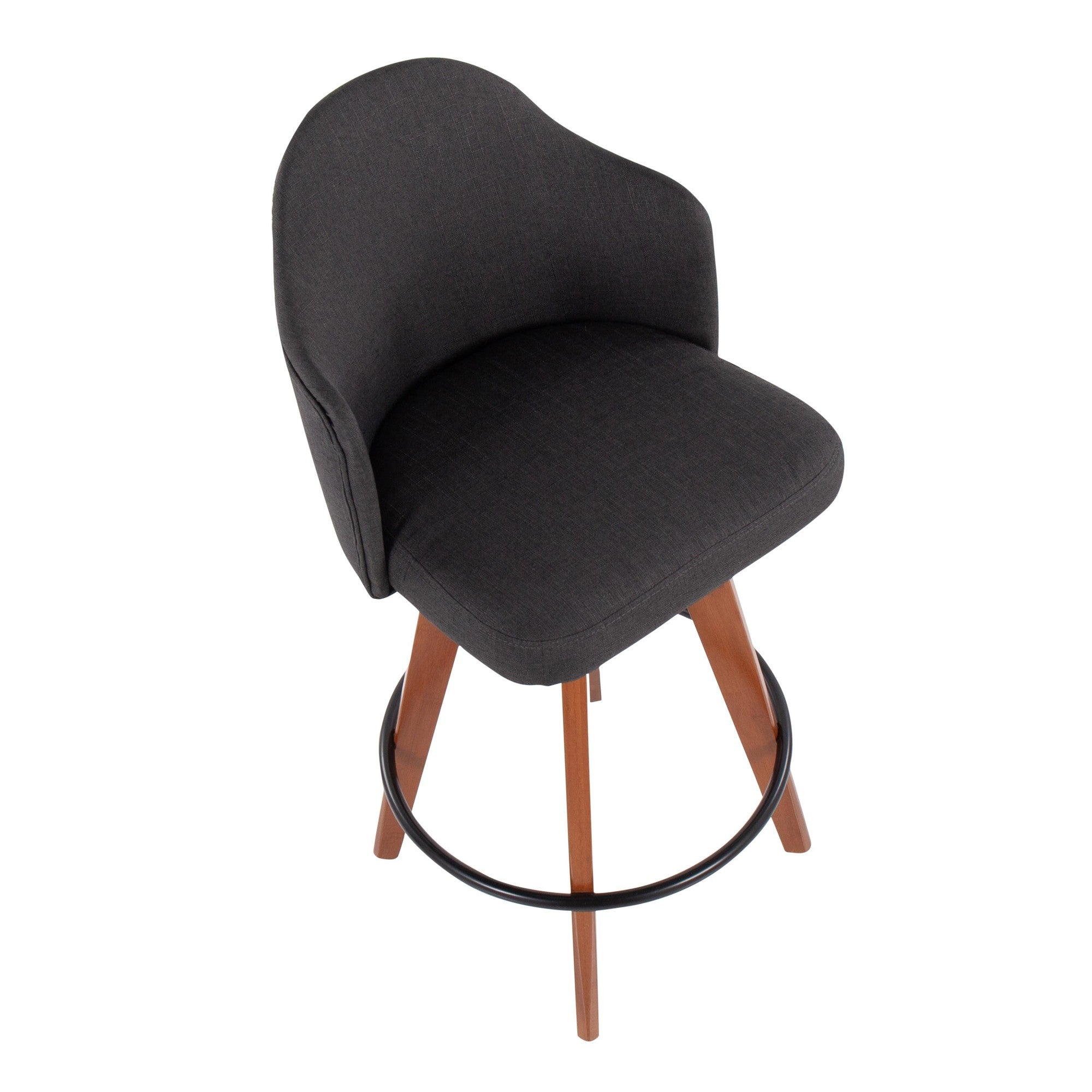 Ahoy 26" Fixed-Height Counter Stool - Set of 2 - Walnut Bamboo, Charcoal Fabric, Black Metal