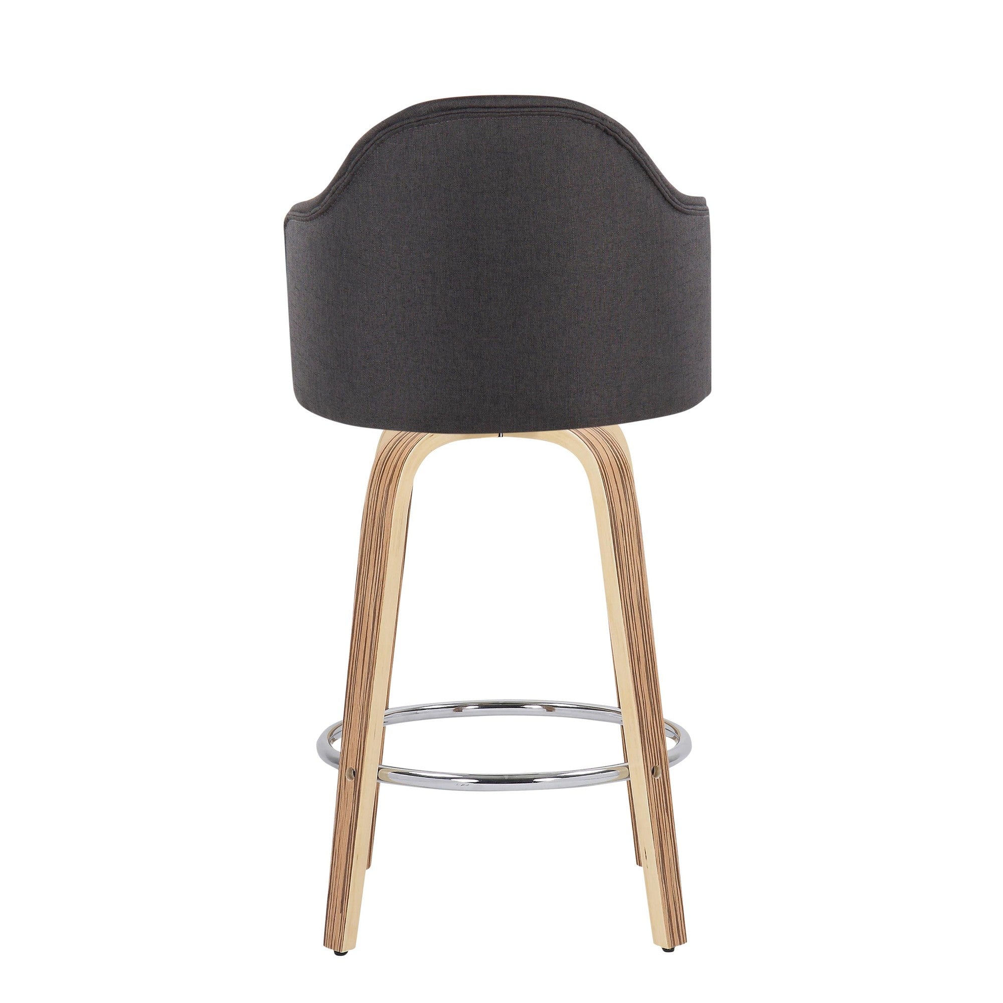 Ahoy 26" Fixed-Height Counter Stool - Set of 2 - Zebra Wood, Chrome, Charcoal Fabric