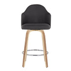 Ahoy 26" Fixed-Height Counter Stool - Set of 2 - Zebra Wood, Chrome, Charcoal Fabric
