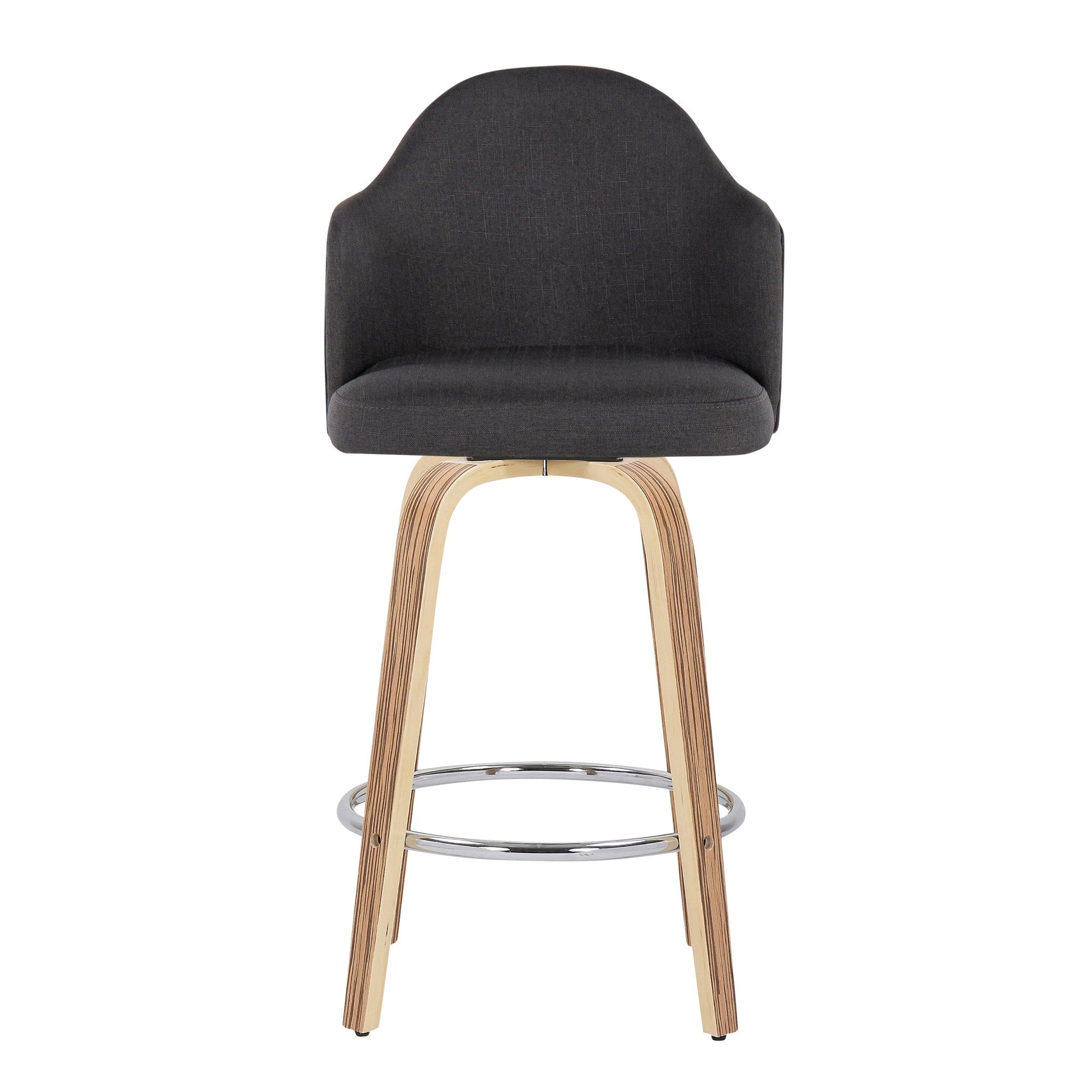 Ahoy 26" Fixed-Height Counter Stool - Set of 2 - Zebra Wood, Chrome, Charcoal Fabric