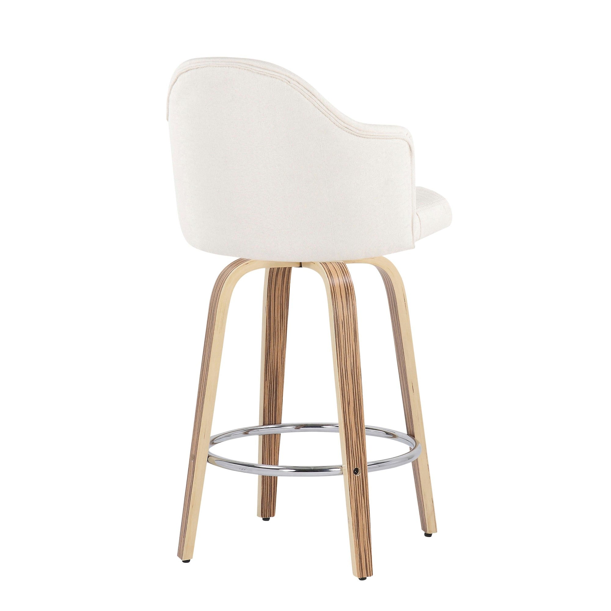 Ahoy 26" Fixed-Height Counter Stool - Set of 2 - Zebra Wood, Chrome, Cream Fabric
