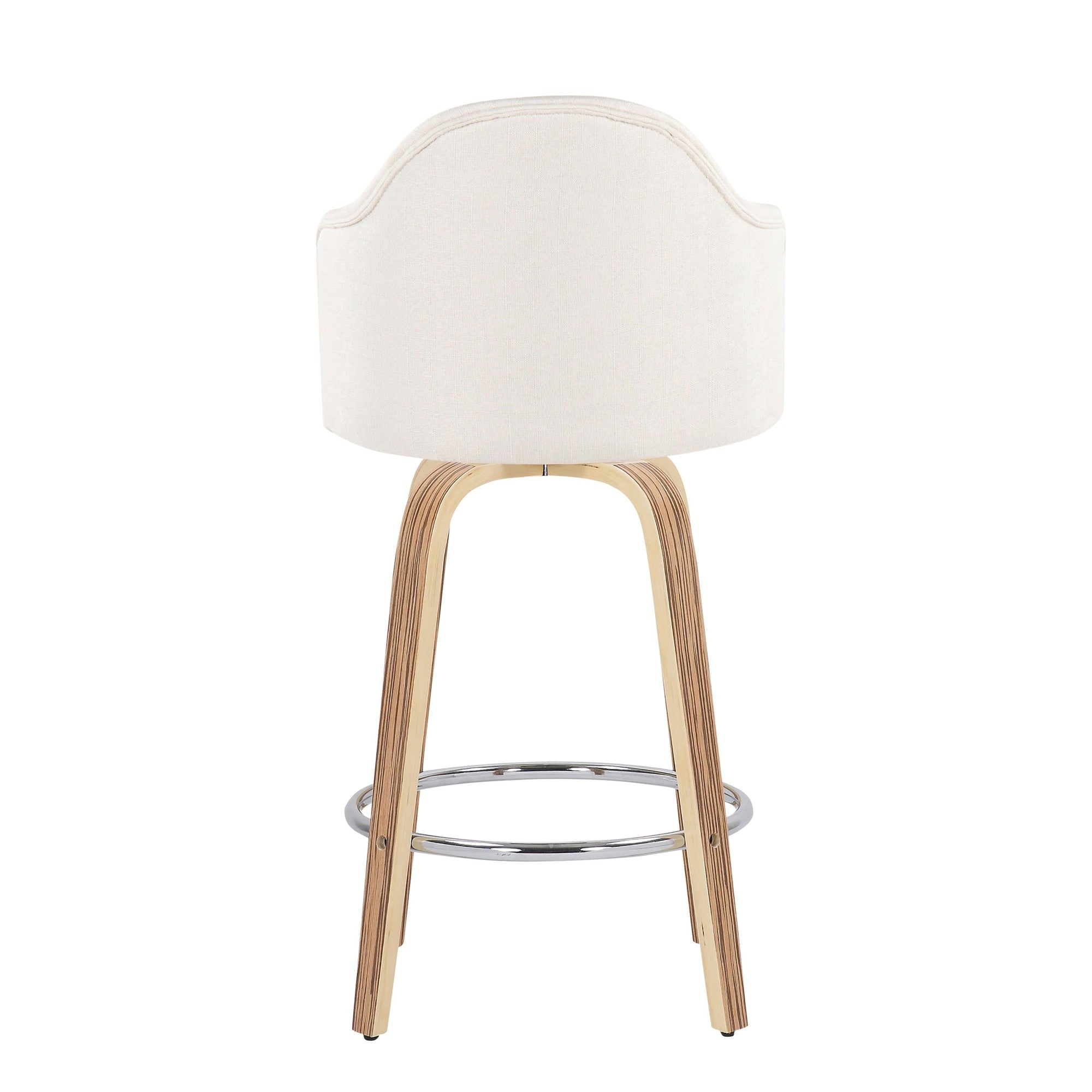 Ahoy 26" Fixed-Height Counter Stool - Set of 2 - Zebra Wood, Chrome, Cream Fabric