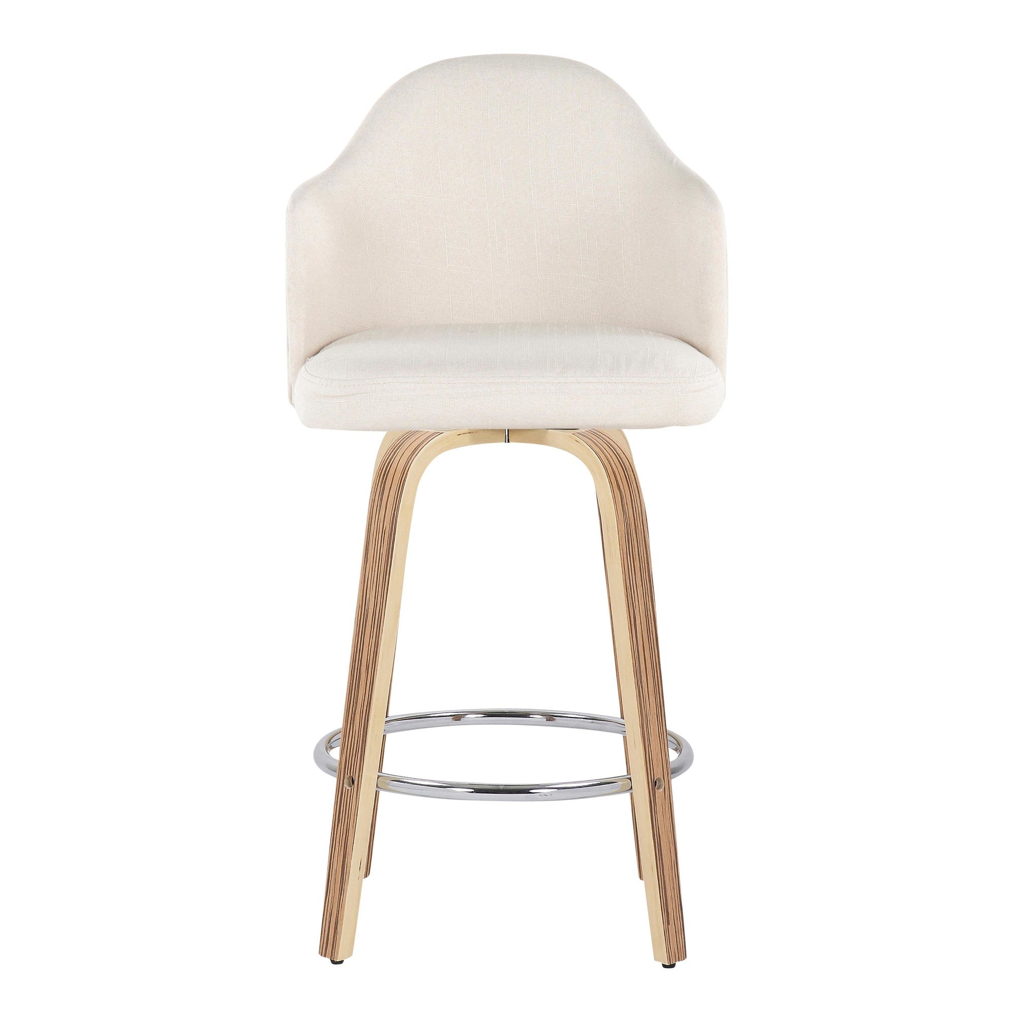 Ahoy 26" Fixed-Height Counter Stool - Set of 2 - Zebra Wood, Chrome, Cream Fabric