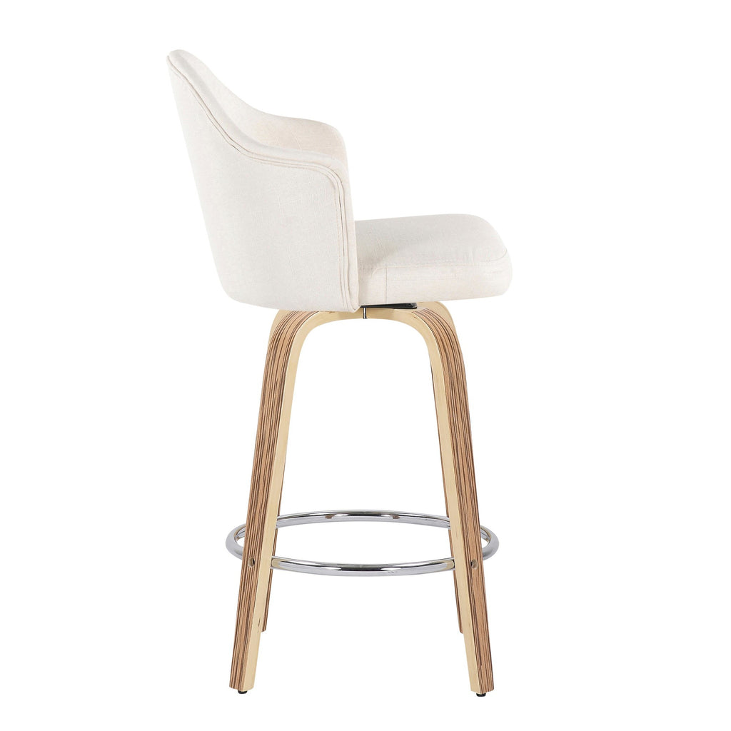 Ahoy 26" Fixed-Height Counter Stool - Set of 2 - Zebra Wood, Chrome, Cream Fabric