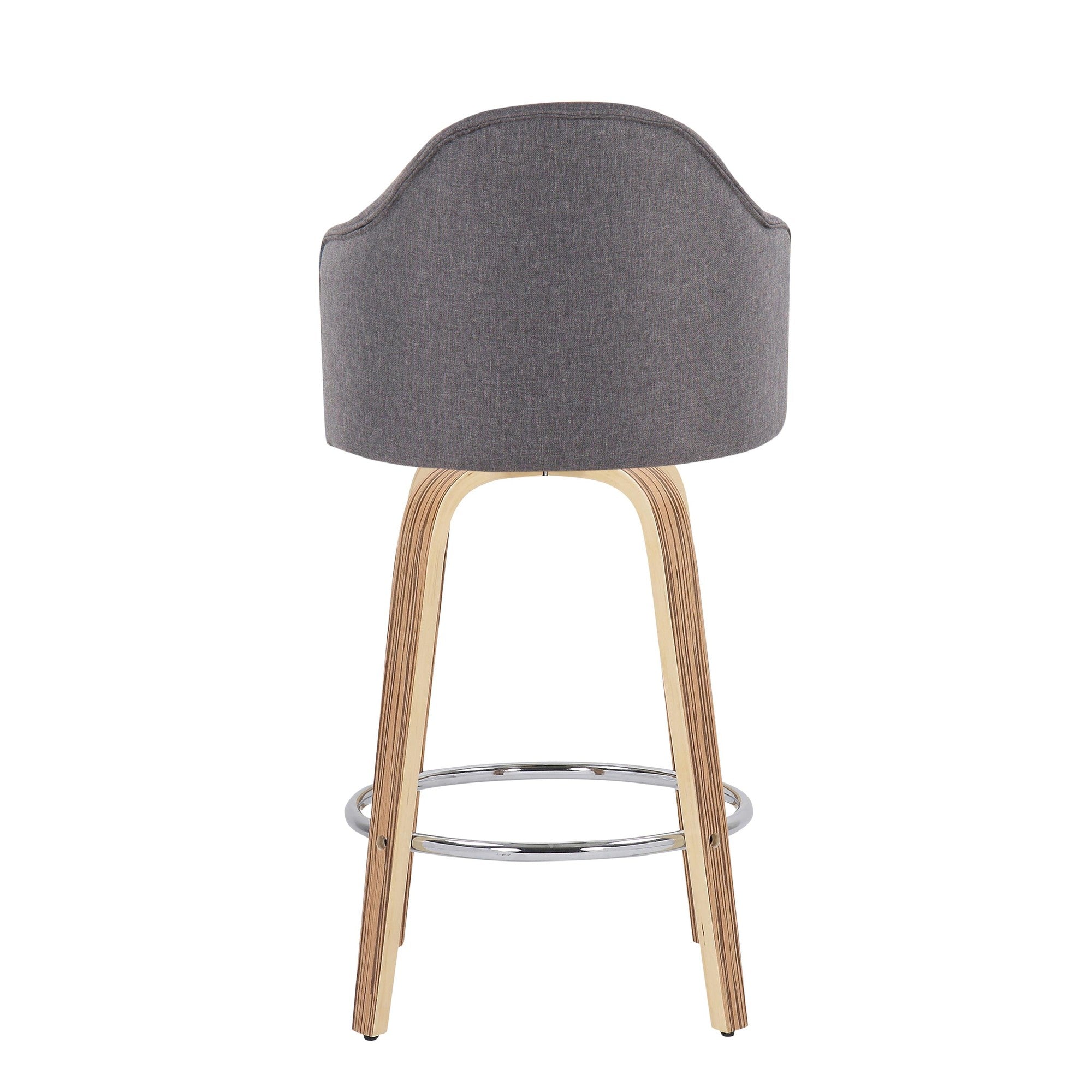 Ahoy 26" Fixed-Height Counter Stool - Set of 2 - Zebra Wood, Chrome, Grey Fabric
