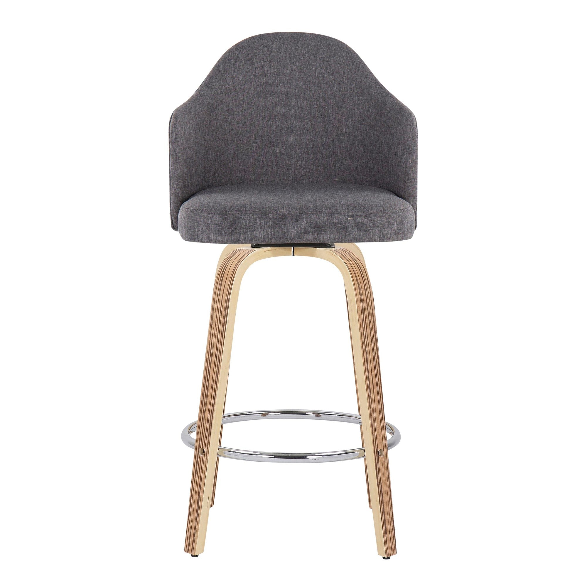 Ahoy 26" Fixed-Height Counter Stool - Set of 2 - Zebra Wood, Chrome, Grey Fabric