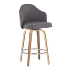 Ahoy 26" Fixed-Height Counter Stool - Set of 2 - Zebra Wood, Chrome, Grey Fabric
