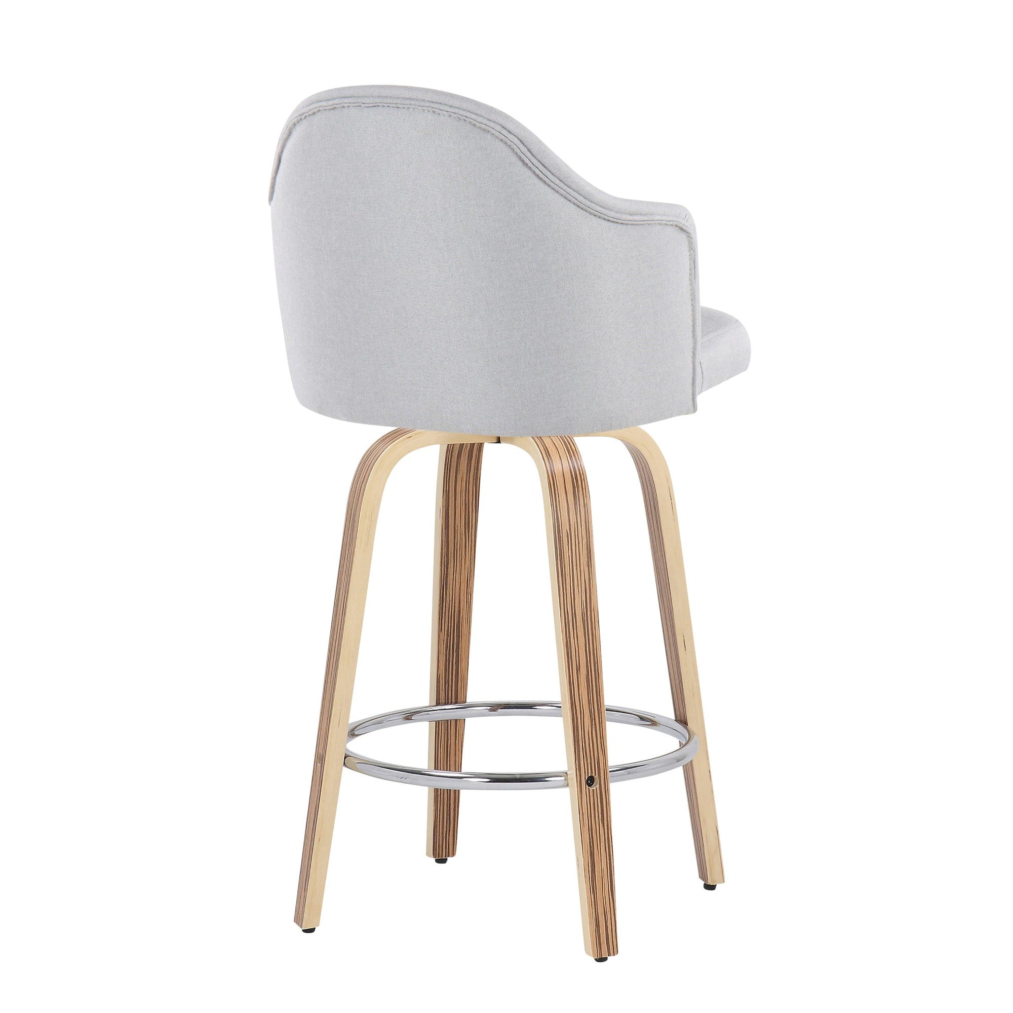 Ahoy 26" Fixed-Height Counter Stool - Set of 2 - Zebra Wood, Chrome, Light Grey Fabric