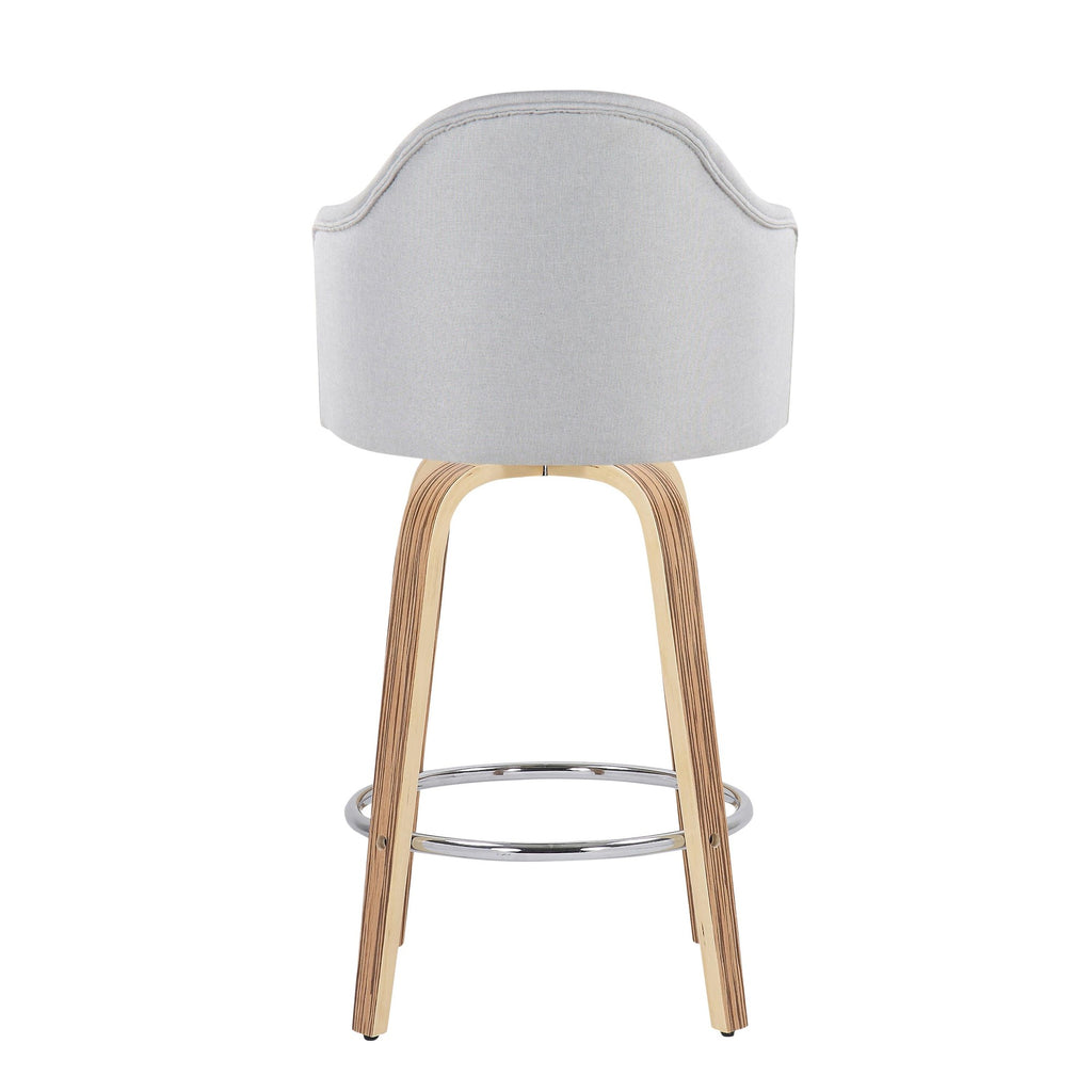 Ahoy 26" Fixed-Height Counter Stool - Set of 2 - Zebra Wood, Chrome, Light Grey Fabric