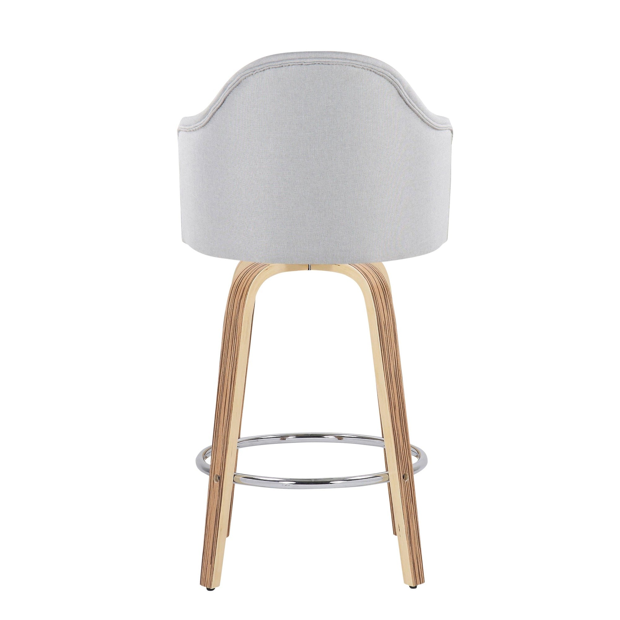Ahoy 26" Fixed-Height Counter Stool - Set of 2 - Zebra Wood, Chrome, Light Grey Fabric