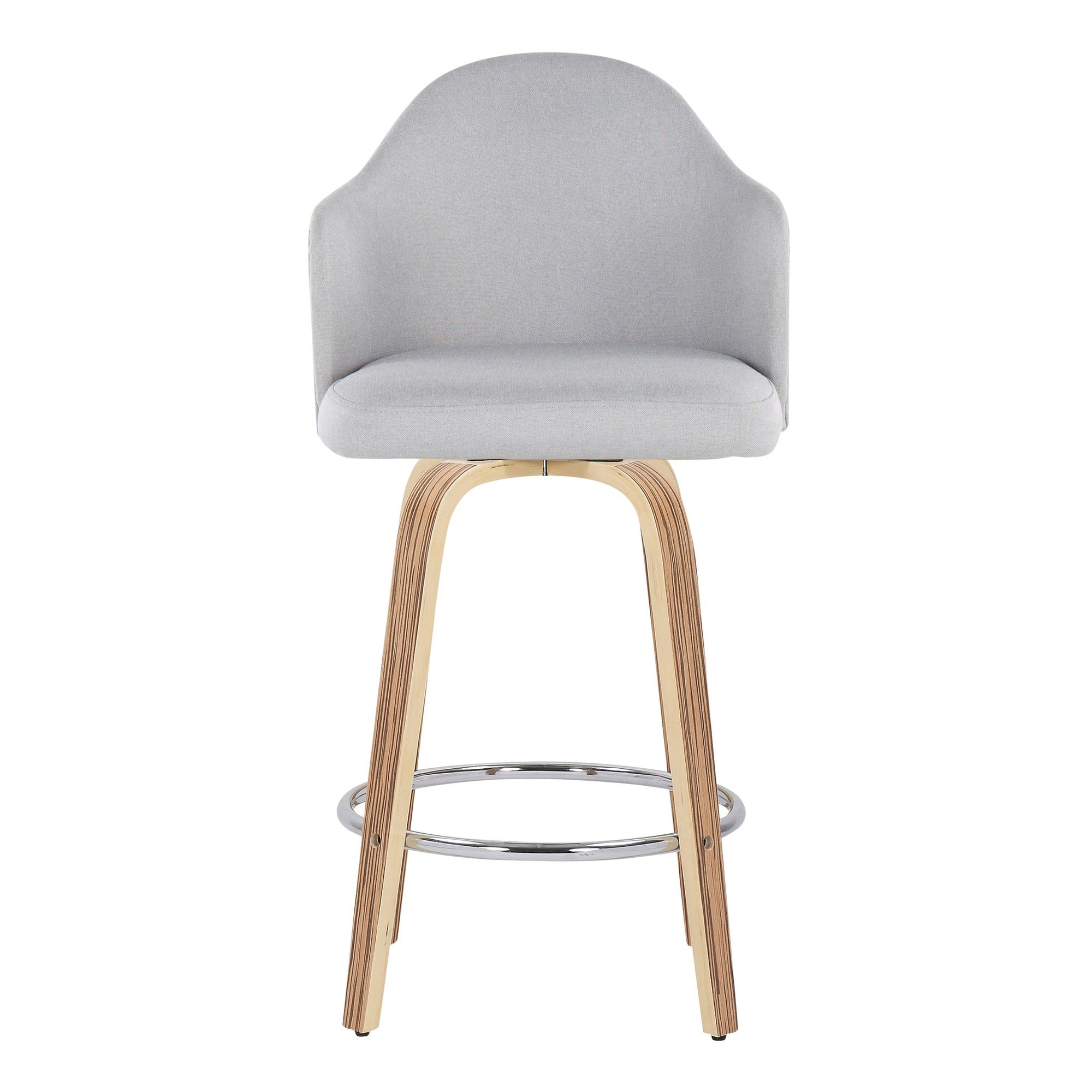 Ahoy 26" Fixed-Height Counter Stool - Set of 2 - Zebra Wood, Chrome, Light Grey Fabric
