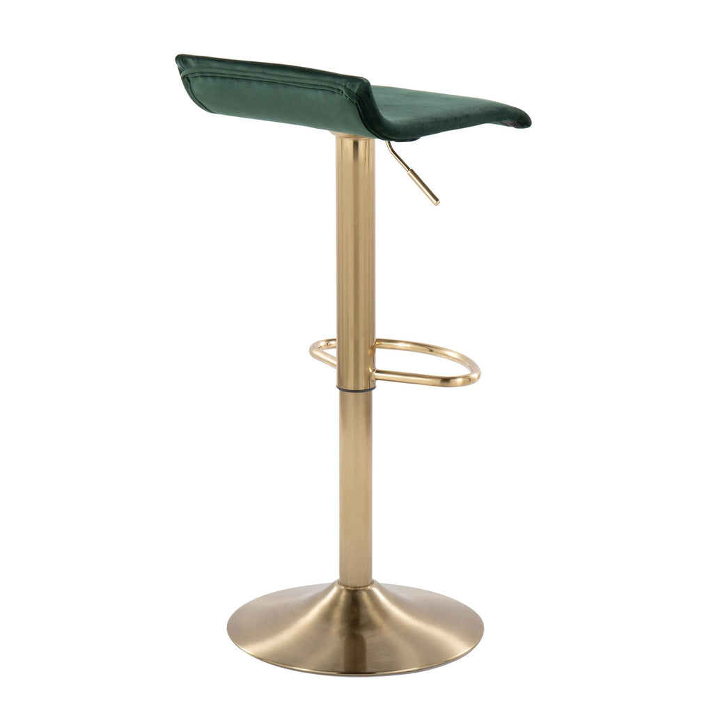 Ale Adjustable Barstool - Set of 2 - Gold Brushed Metal, Green Velvet