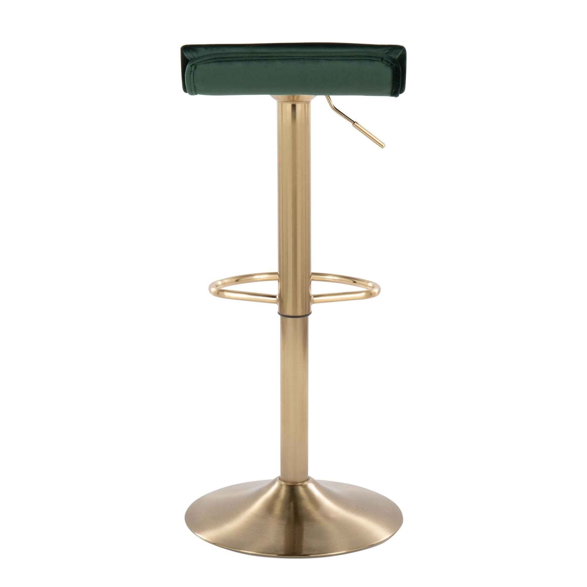 Ale Adjustable Barstool - Set of 2 - Gold Brushed Metal, Green Velvet