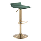 Ale Adjustable Barstool - Set of 2 - Gold Brushed Metal, Green Velvet