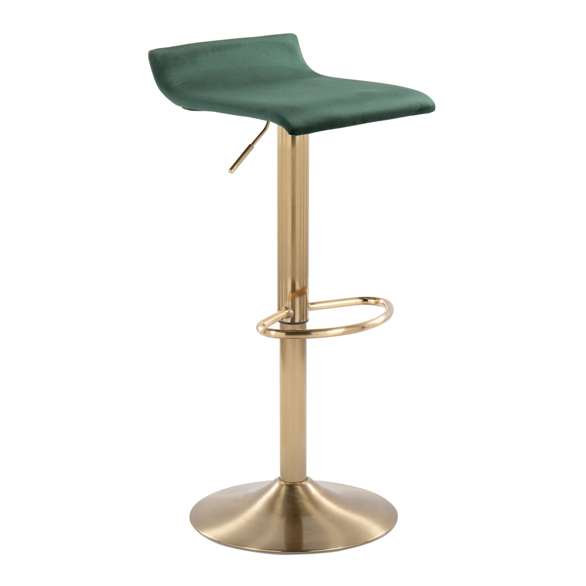 Ale Adjustable Barstool - Set of 2 - Gold Brushed Metal, Green Velvet
