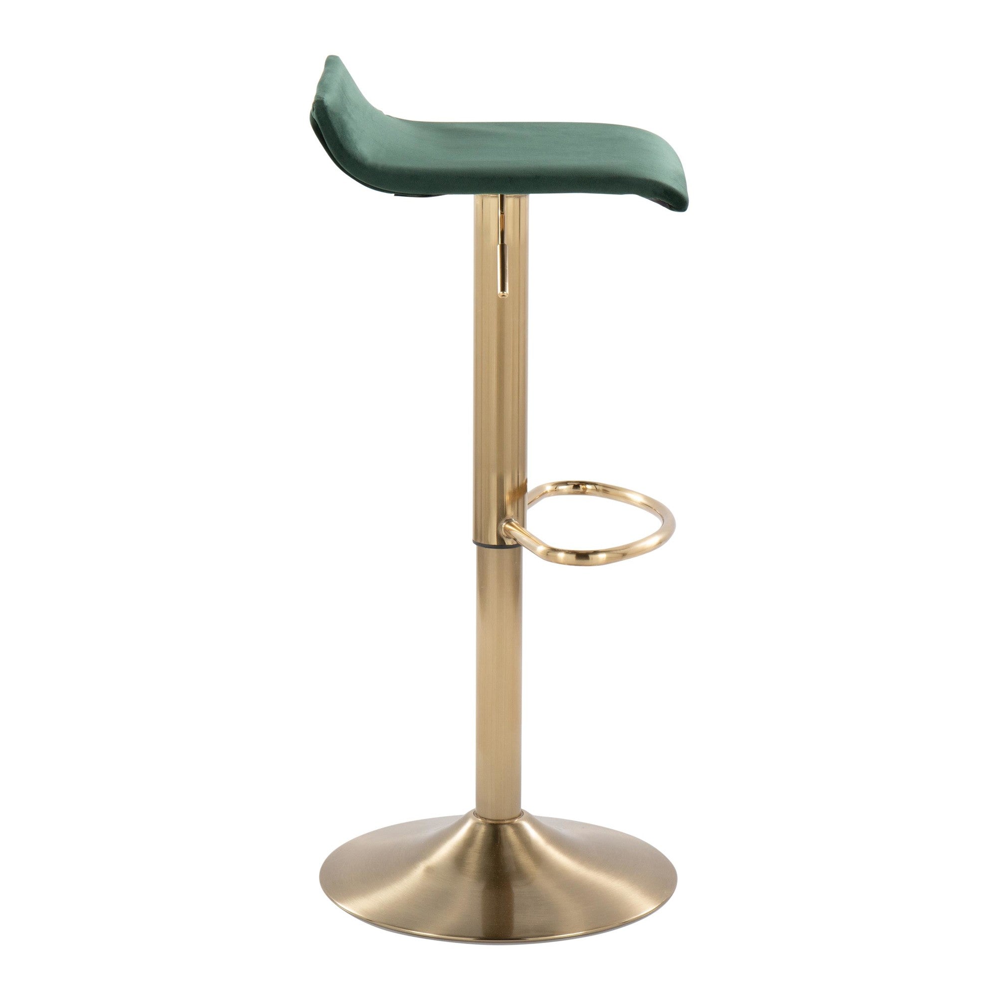 Ale Adjustable Barstool - Set of 2 - Gold Brushed Metal, Green Velvet