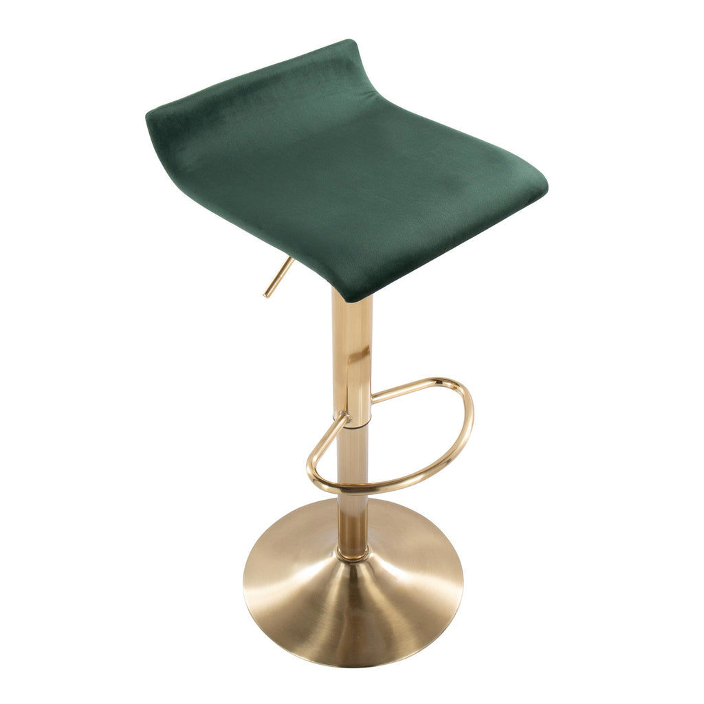 Ale Adjustable Barstool - Set of 2 - Gold Brushed Metal, Green Velvet