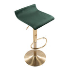 Ale Adjustable Barstool - Set of 2 - Gold Brushed Metal, Green Velvet