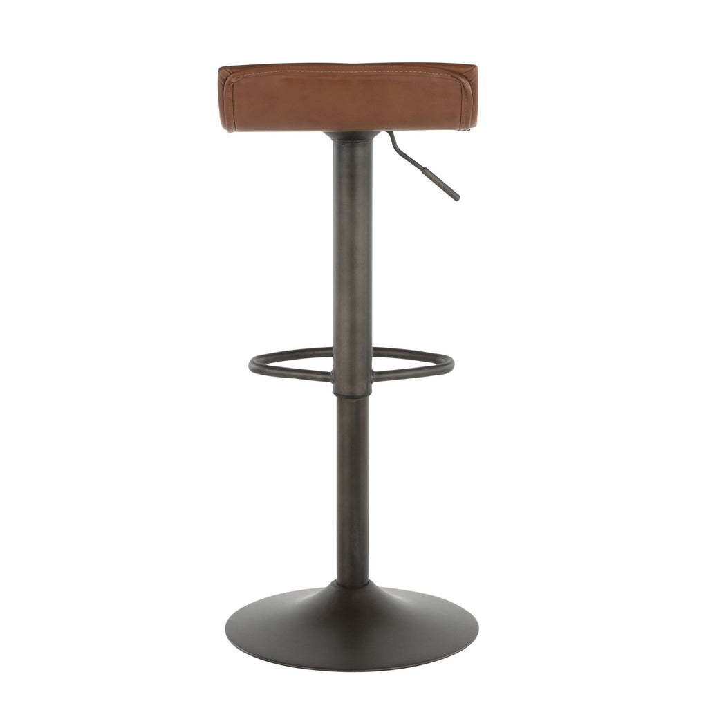 Ale Adjustable Barstool - Set of 2 - Antique Metal, Brown PU
