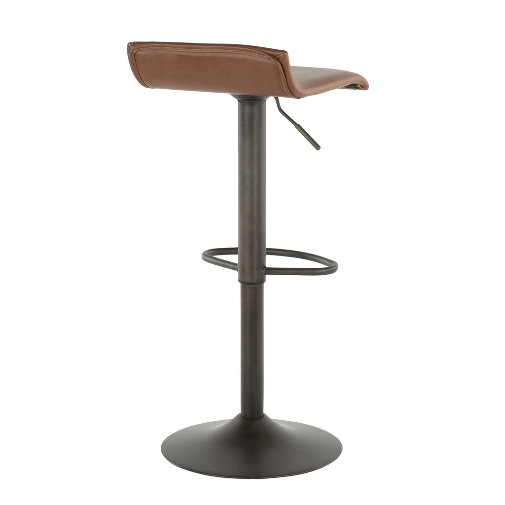 Ale Adjustable Barstool - Set of 2 - Antique Metal, Brown PU