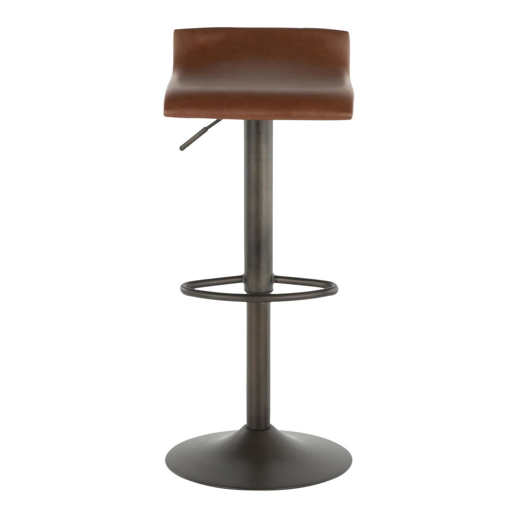 Ale Adjustable Barstool - Set of 2 - Antique Metal, Brown PU