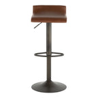 Ale Adjustable Barstool - Set of 2 - Antique Metal, Brown PU