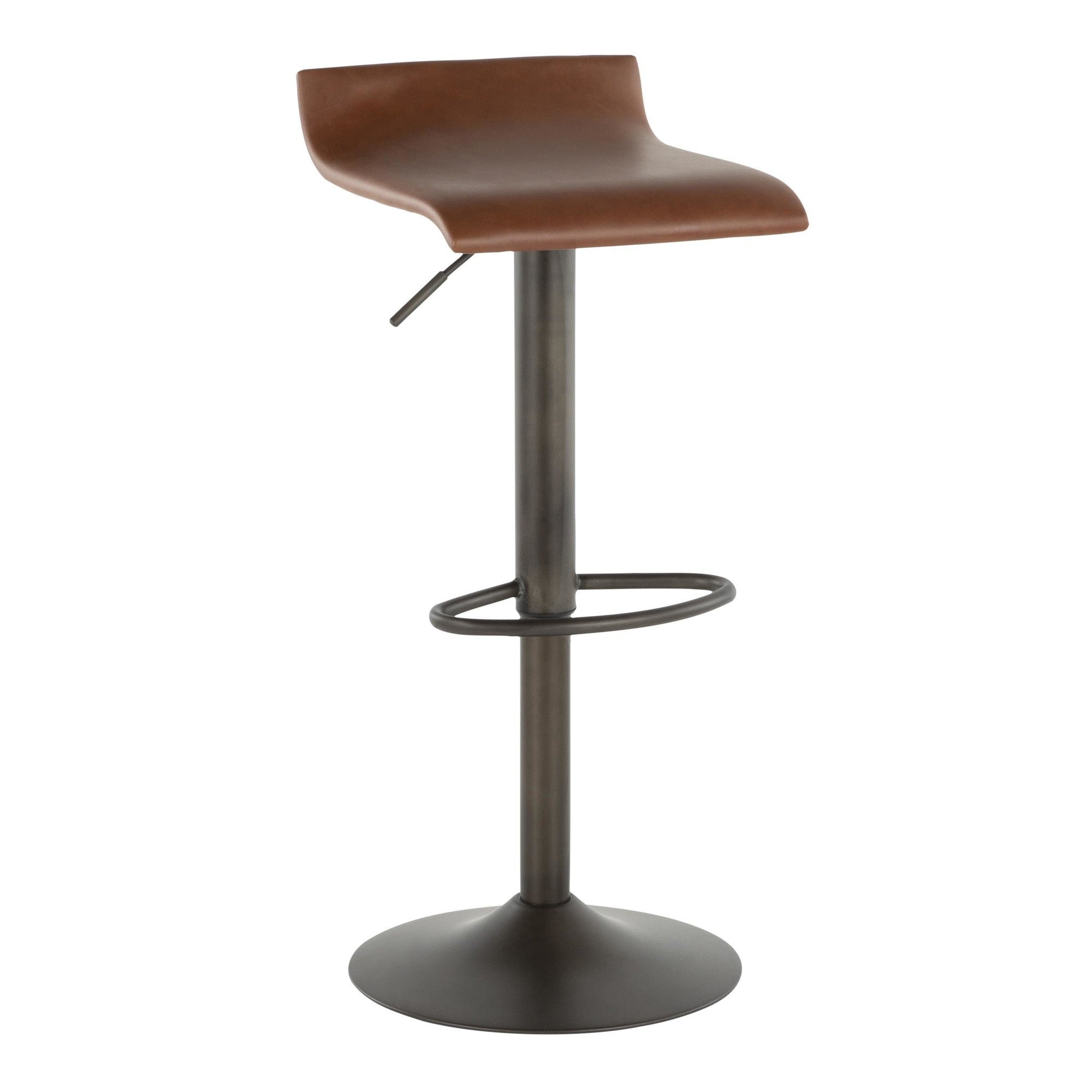 Ale Adjustable Barstool - Set of 2 - Antique Metal, Brown PU