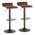 Ale Adjustable Barstool - Set of 2 - Antique Metal, Brown PU
