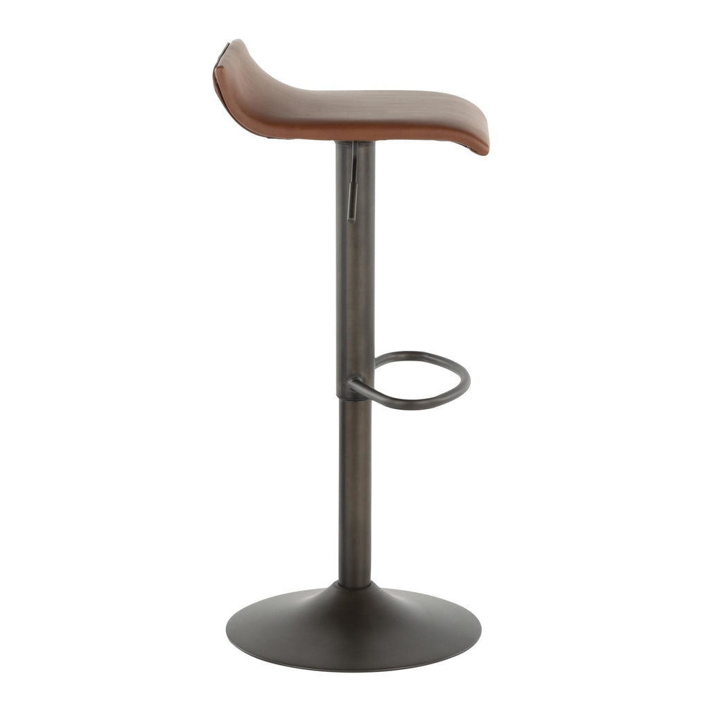 Ale Adjustable Barstool - Set of 2 - Antique Metal, Brown PU
