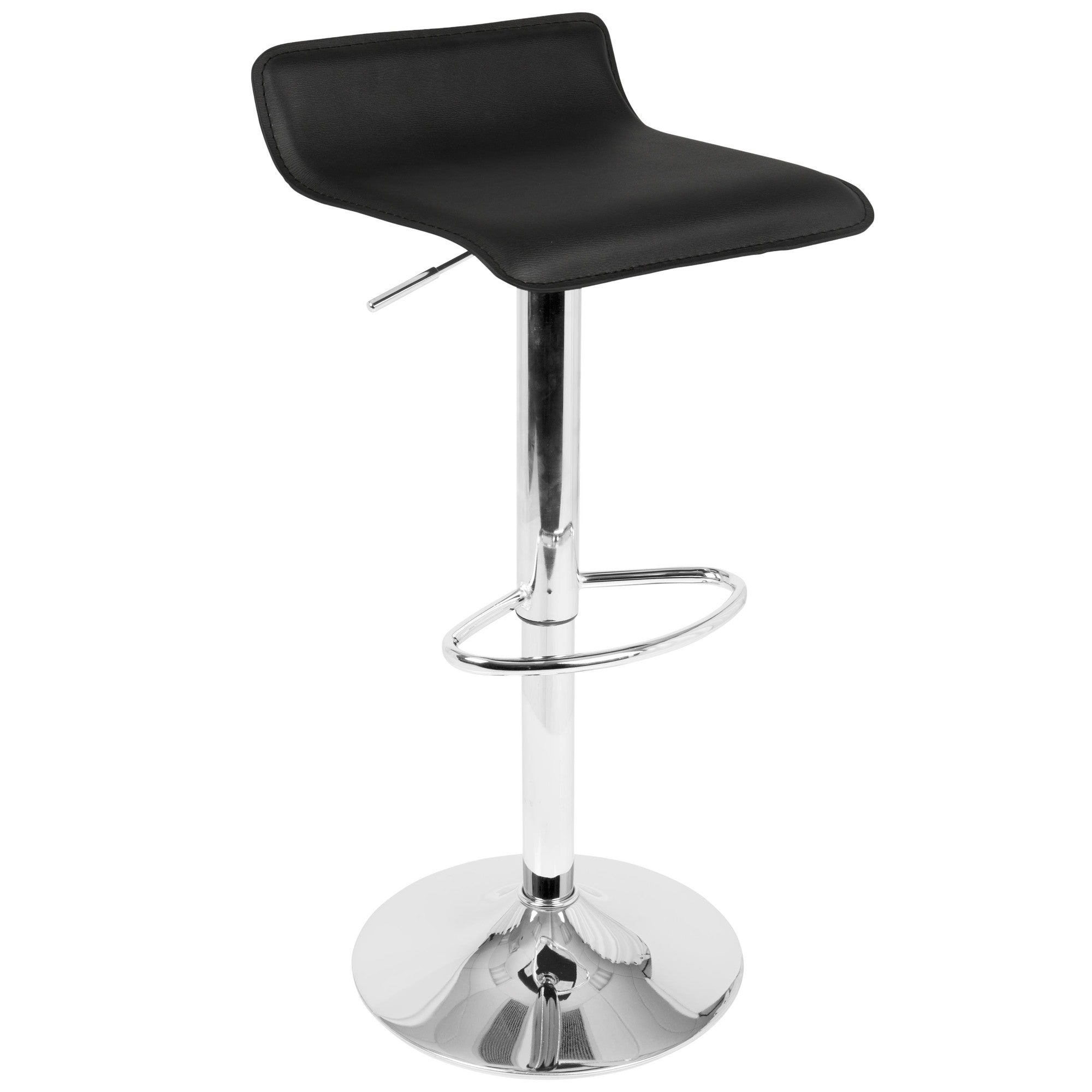 Ale Adjustable Barstool - Set of 2 - Chrome Metal, Black Pvc