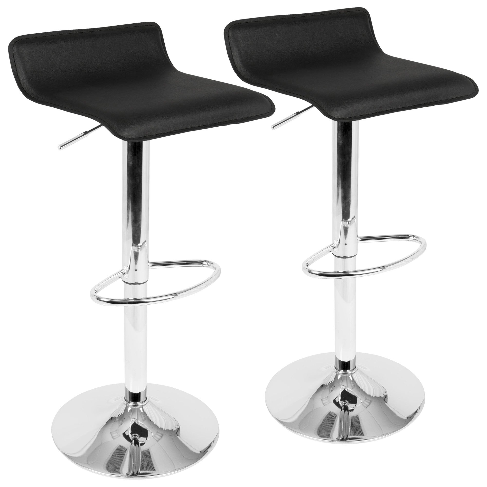 Ale Adjustable Barstool - Set of 2 - Chrome Metal, Black Pvc