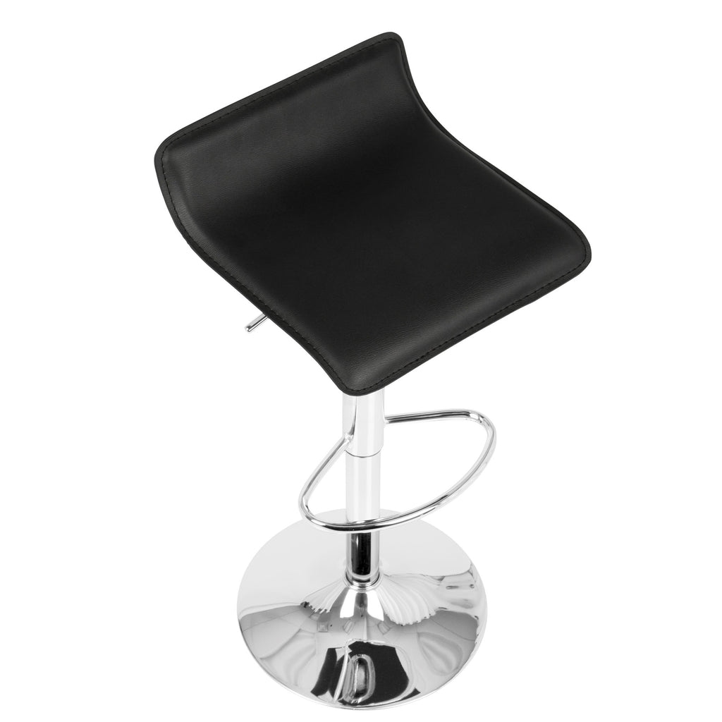 Ale Adjustable Barstool - Set of 2 - Chrome Metal, Black Pvc