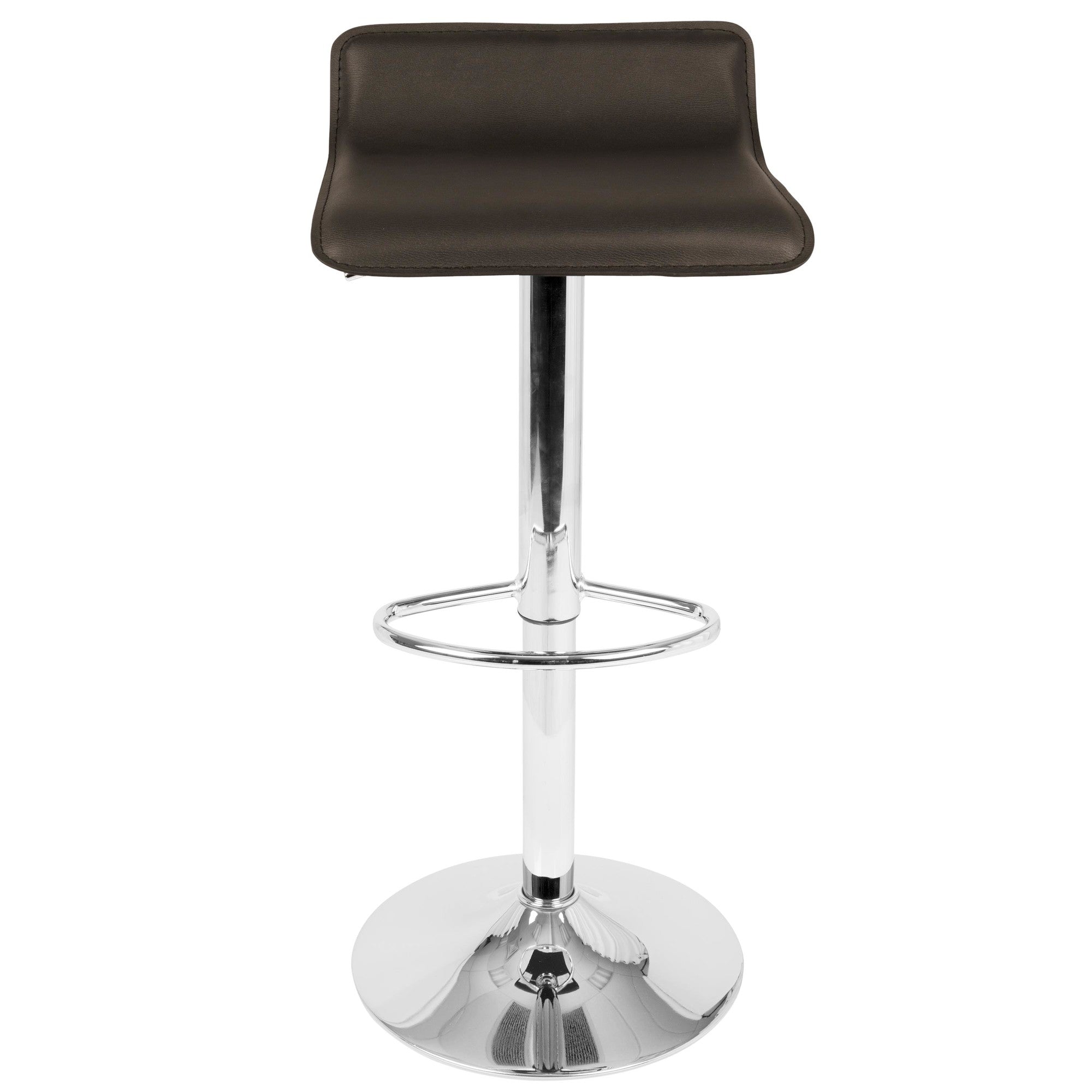 Ale Adjustable Barstool - Set of 2 - Chrome Metal, Brown Pvc