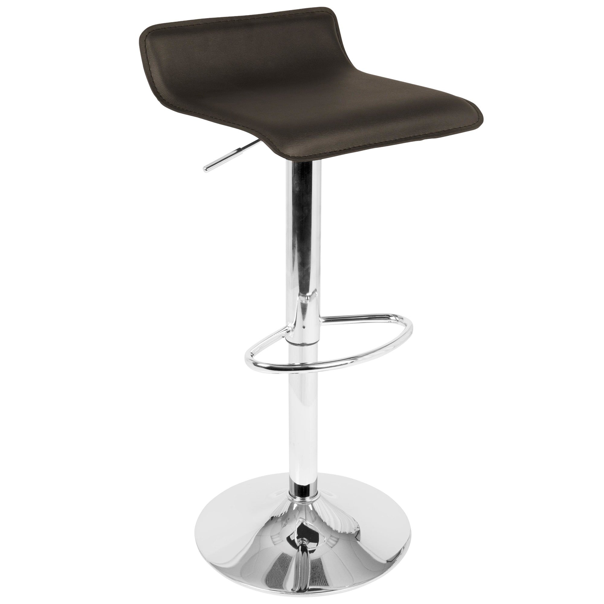 Ale Adjustable Barstool - Set of 2 - Chrome Metal, Brown Pvc