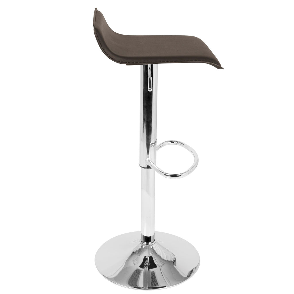 Ale Adjustable Barstool - Set of 2 - Chrome Metal, Brown Pvc