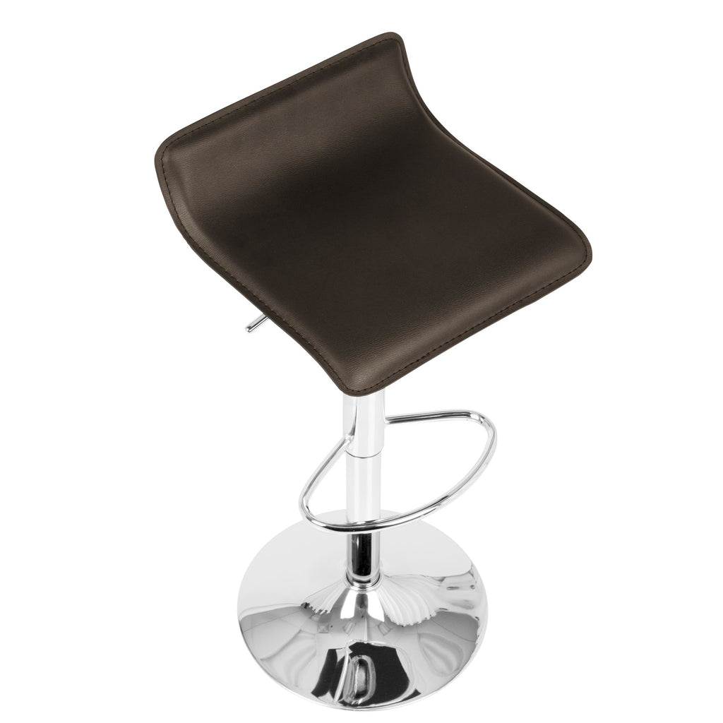 Ale Adjustable Barstool - Set of 2 - Chrome Metal, Brown Pvc
