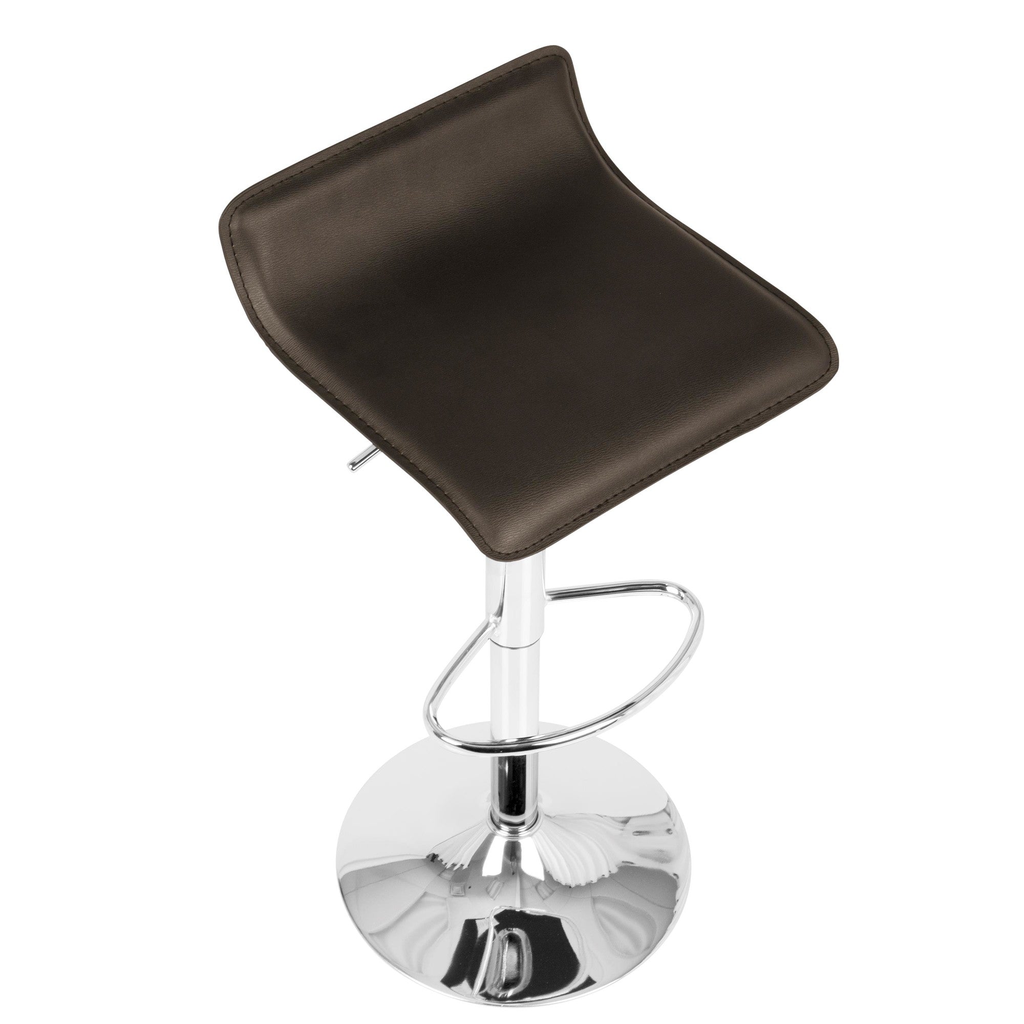 Ale Adjustable Barstool - Set of 2 - Chrome Metal, Brown Pvc