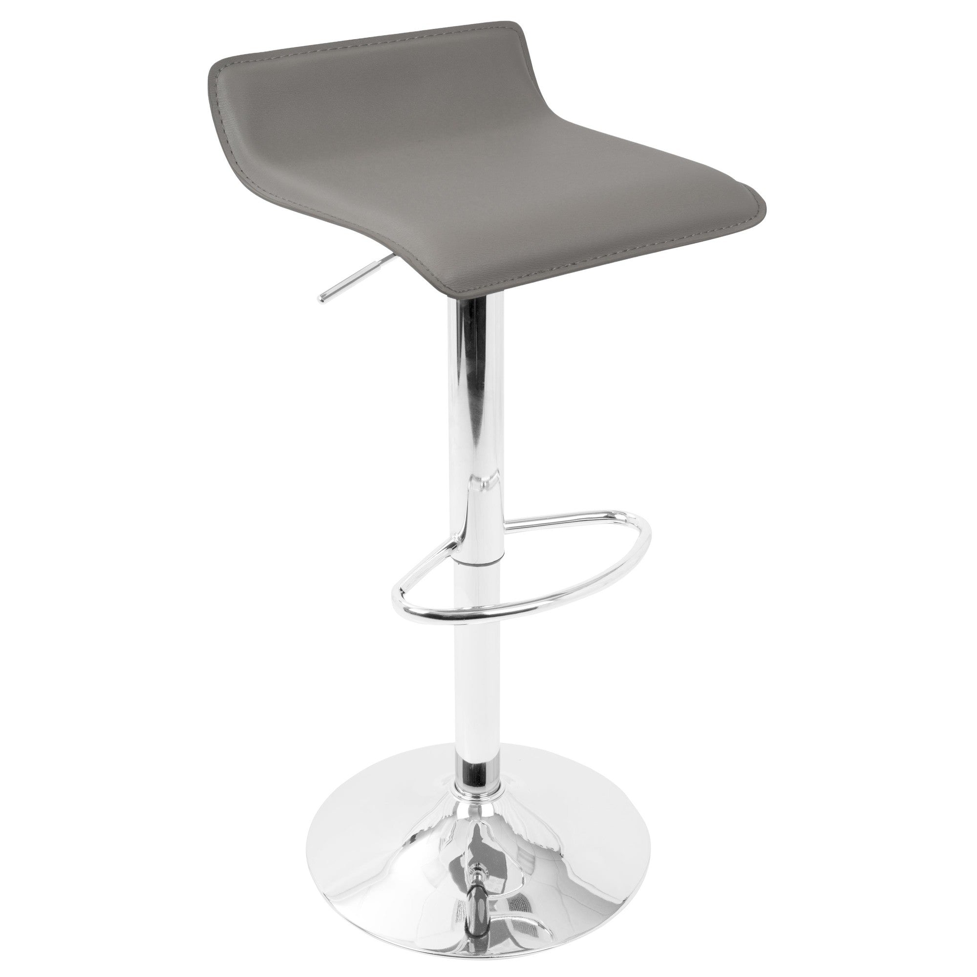 Ale Adjustable Barstool - Set of 2 - Chrome Metal, Grey Pvc
