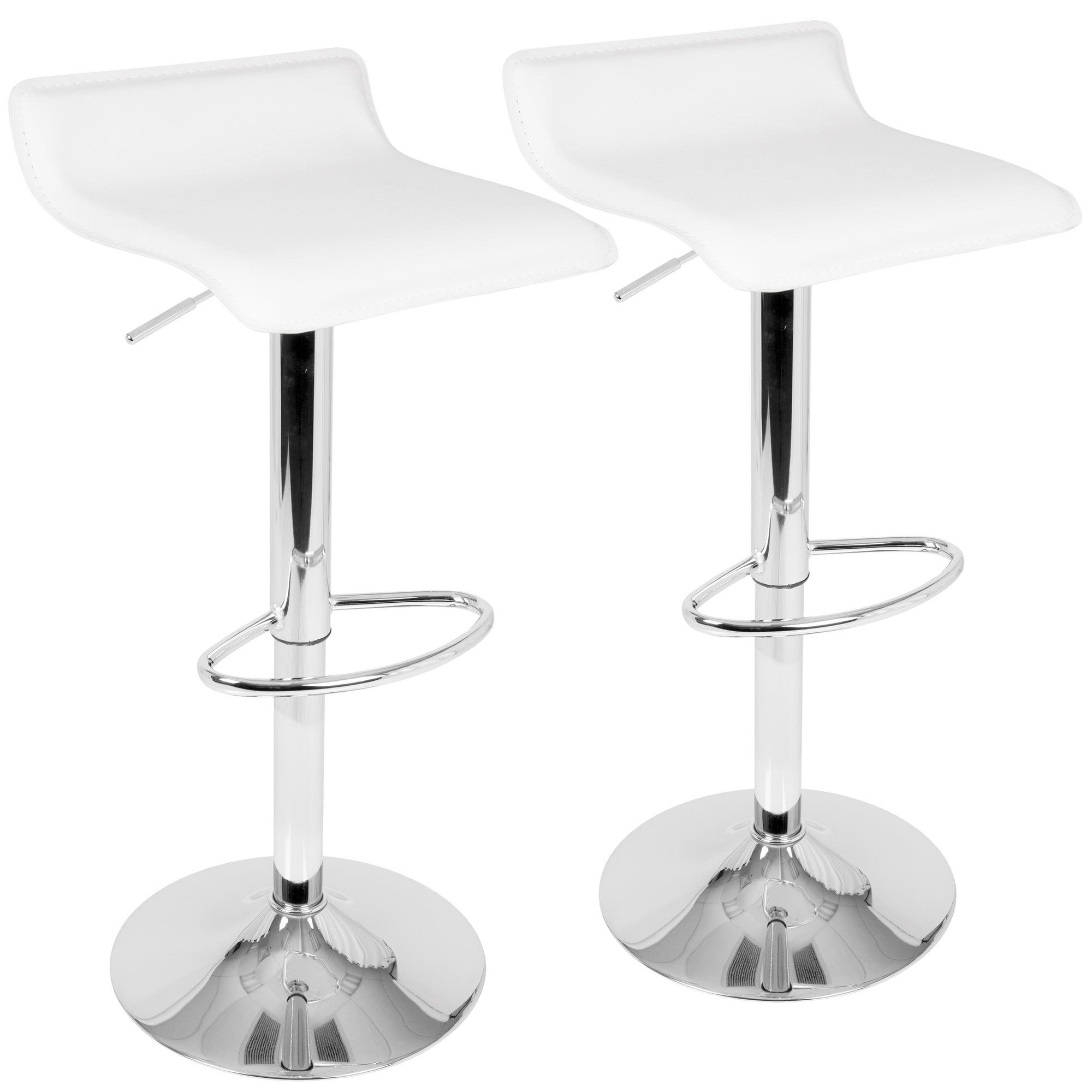 Ale Adjustable Barstool - Set of 2 - Chrome Metal, White Pvc