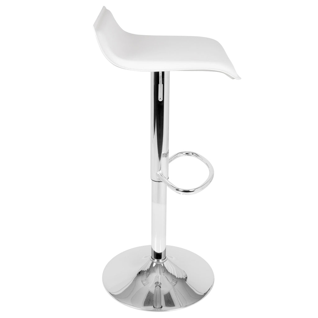 Ale Adjustable Barstool - Set of 2 - Chrome Metal, White Pvc