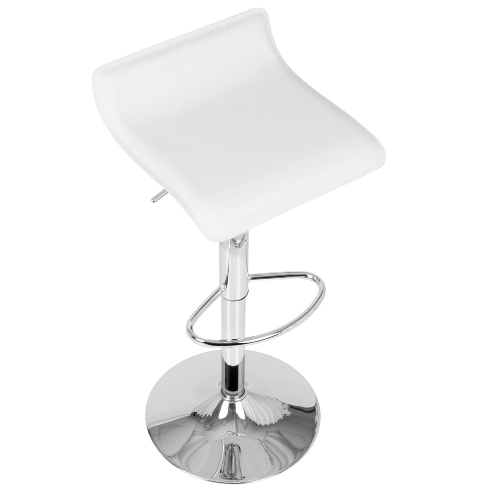 Ale Adjustable Barstool - Set of 2 - Chrome Metal, White Pvc