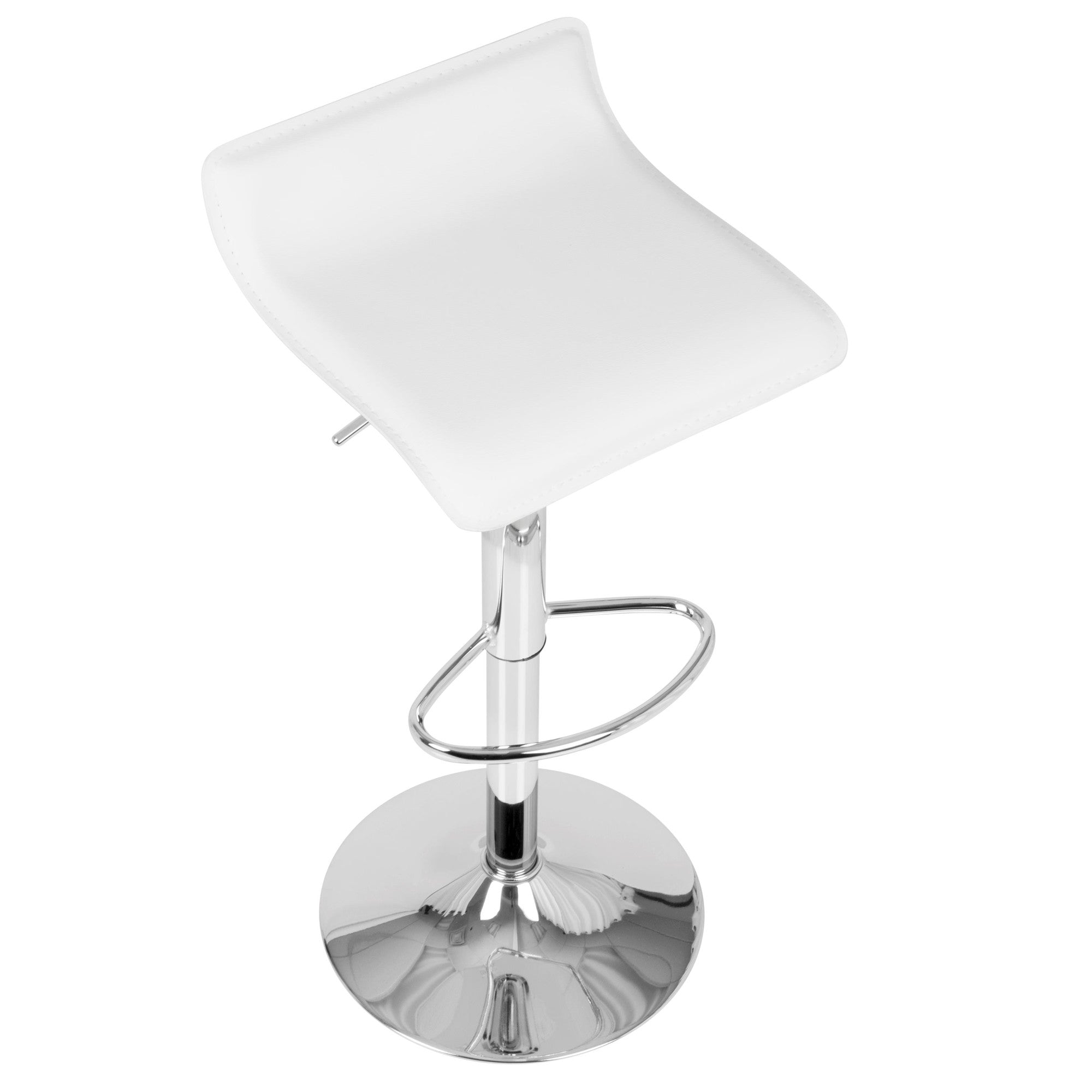 Ale Adjustable Barstool - Set of 2 - Chrome Metal, White Pvc