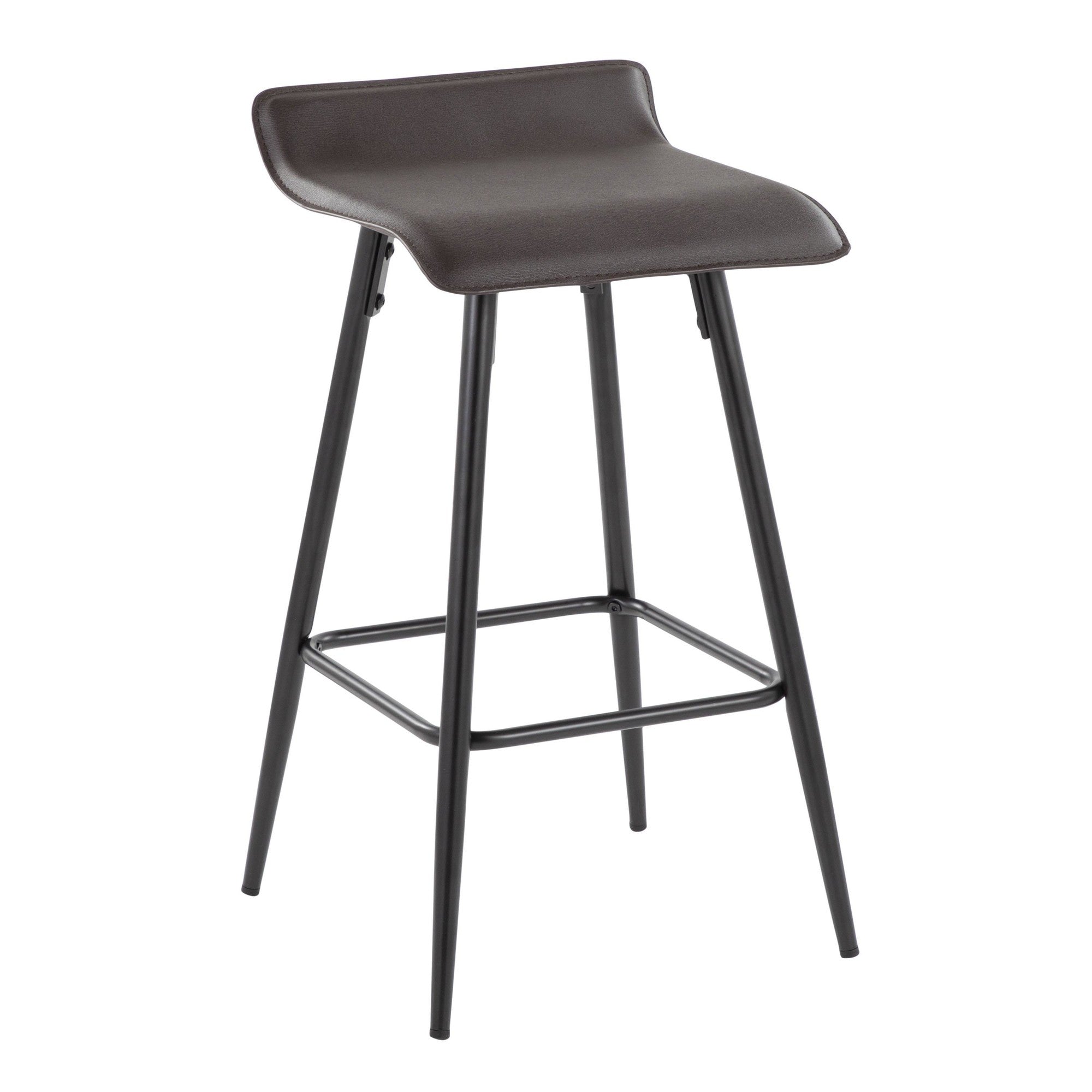 Ale 26" Fixed-Height Counter Stool - Set of 2 - Black Metal, Espresso PU