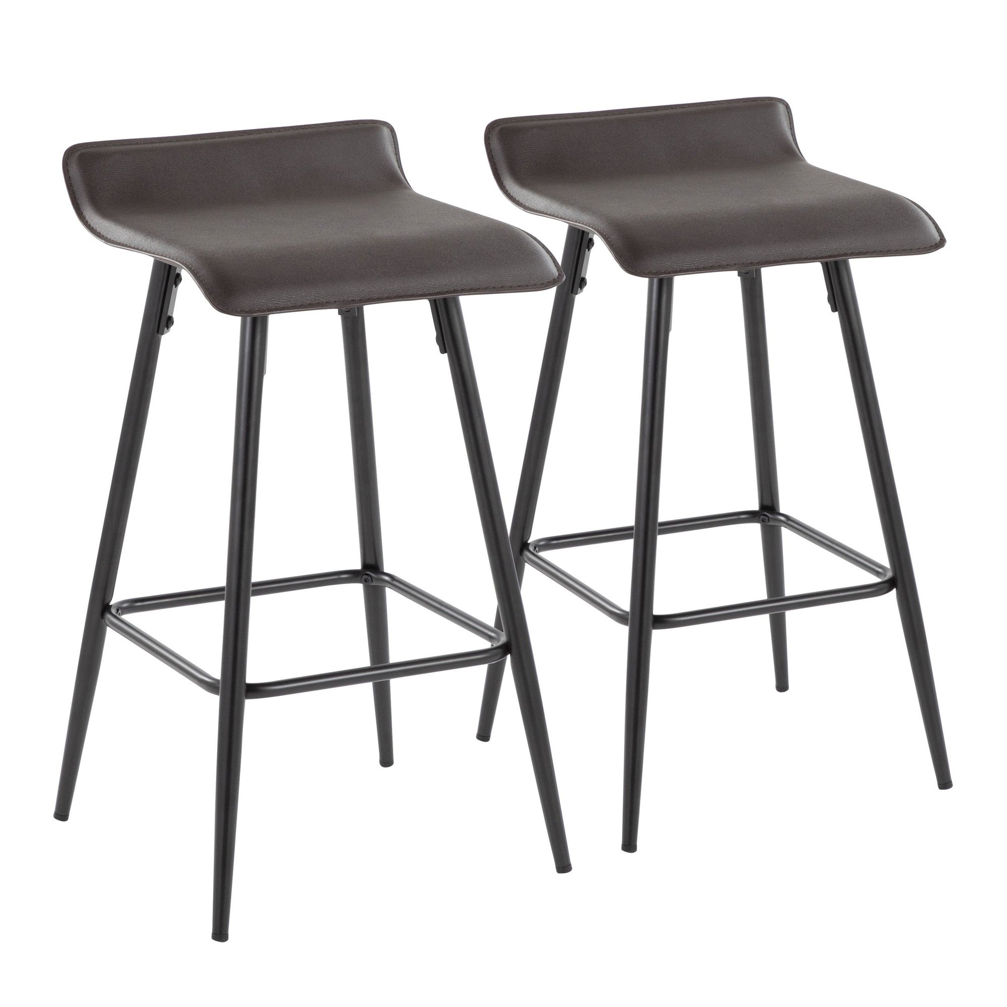 Ale 26" Fixed-Height Counter Stool - Set of 2 - Black Metal, Espresso PU