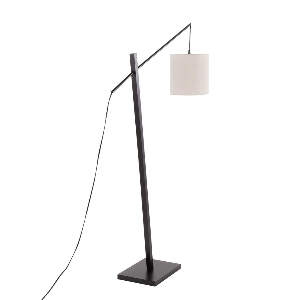 Arturo Floor Lamp - Black Wood, Black Steel, Grey Fabric